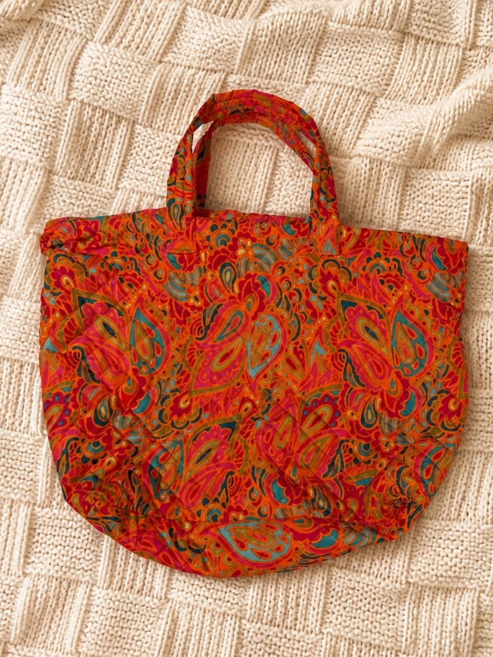 Source Unknown Orange and Teal Paisley-Style Tote